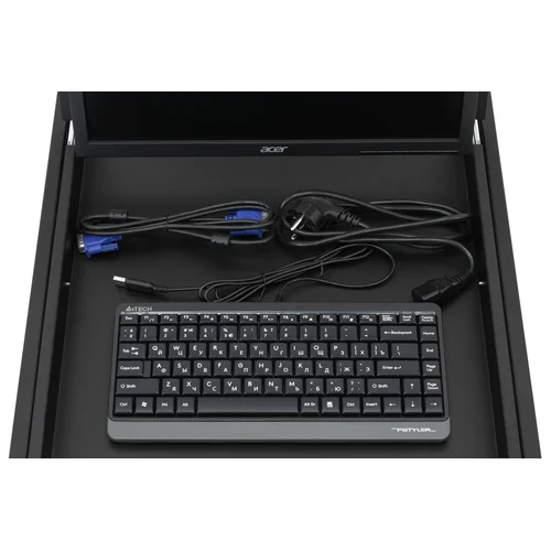 Полка выдвижная с монитором 19" и клавиатурой в шкафы глубиной 1200мм (глубина полки 950мм), цвет черный