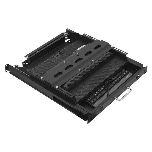 Полка выдвижная с монитором 19" и клавиатурой в шкафы глубиной 800 мм (глубина полки 550мм), цвет черный