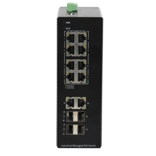 Промышленный управляемый PoE коммутатор L2+, 8 порта GE PoE 240W + 4 GE + 2 порта uplink GE SFP