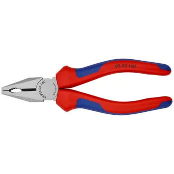 Плоскогубцы комбинированные., рез: провол. ср. d 3.1 мм, твёрд. d 2 мм, кабель d 10 мм (16 мм²), L-160 мм, чёрн., 2-к ручки KN-0302160