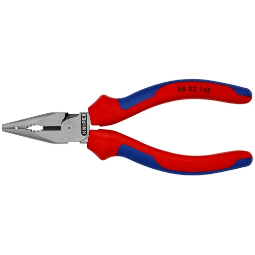 Плоскогубцы комб. острокон. с удл. губками, рез: провол. ср. d 3 мм, твёрд. d 2 мм, кабель d 8 мм, L-145 мм, чёрн., 2-к ручки KN-0822145