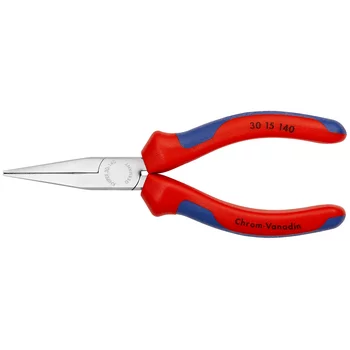 Длинногубцы, плоские рифлённые губки 42 мм, L-140 мм, хром, двукомпонентные ручки KN-3015140