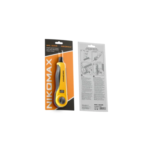Инструмент NIKOMAX для заделки витоИнструмент NIKOMAX для заделки витой пары, ударного типа, 2 уровня регулировки силы удара, крепление Twist-Lock, бе
