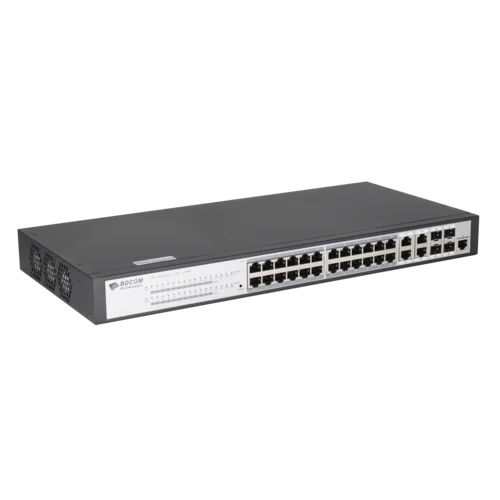 Управляемый PoE коммутатор уровня 2 BDCOM S2528-P, 24x 10/100/1000Base-T PoE 802.3af/at до 370W, 4x combo 1G SFP/RJ45, 220VAC