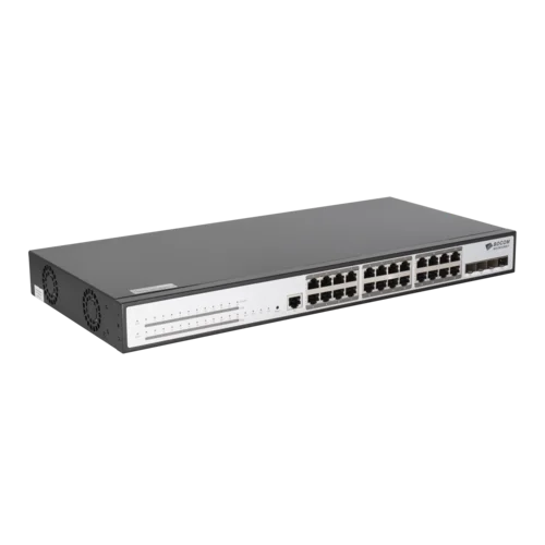 Управляемый PoE коммутатор уровня 3 BDCOM S2900-24P4X, 24x 10/100/1000Base-T PoE 802.3af/at до 370W, 4x 1/10GE SFP+, 220VAC + 36-72VDC