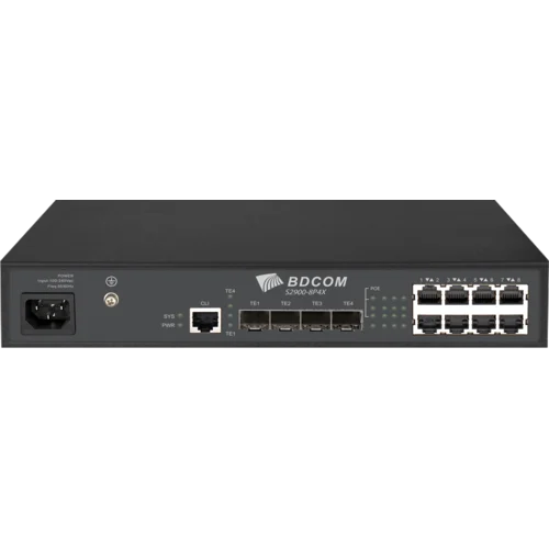 Управляемый PoE коммутатор уровня 3 BDCOM S2900-8P4X, 8x 10/100/1000Base-T PoE 802.3af/at до 125W, 4x 1/10GE SFP+, ~220V AC