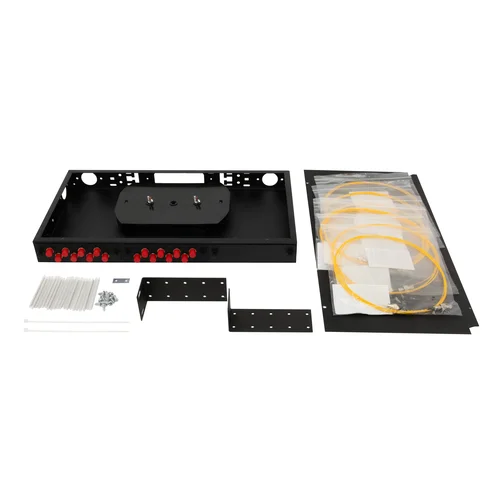 Кросс оптический 19" (ШКОС) укомплектованный на 16 FC портов, черный (комплект с розетками и пигтейлами)