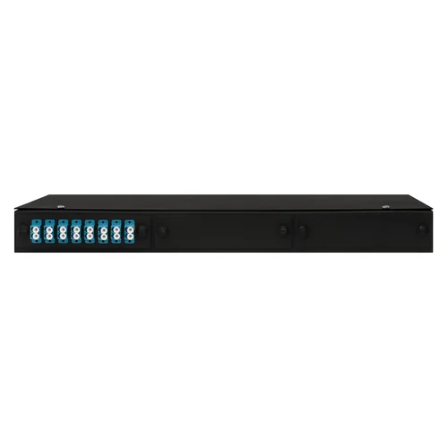 Кросс оптический 19" (ШКОС) укомплектованный на 16 LC портов, черный (комплект с розетками)