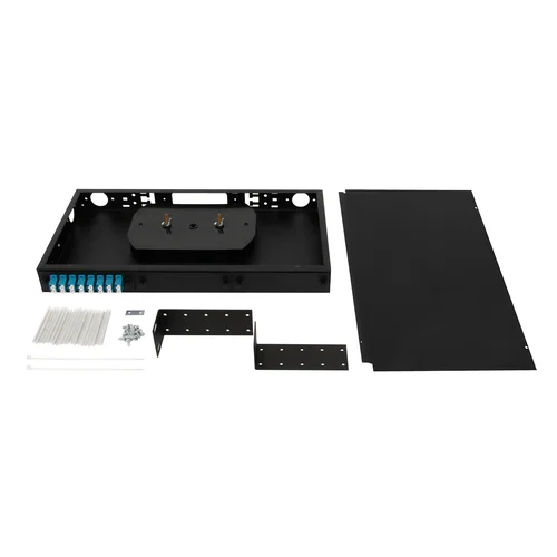 Кросс оптический 19" (ШКОС) укомплектованный на 16 LC портов, черный (комплект с розетками)