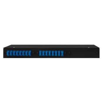 Кросс оптический 19" (ШКОС) укомплектованный на 16 SC портов, черный (комплект с розетками)