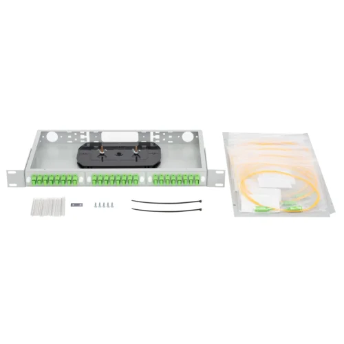 Кросс оптический 19" (ШКОС) укомплектованный на 24 SC/APC порта (комплект с розетками и пигтейлами)