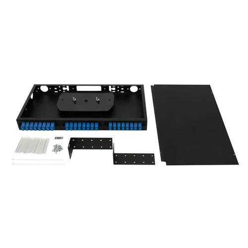 Кросс оптический 19" (ШКОС) укомплектованный на 24 SC порта, черный (комплект с розетками)