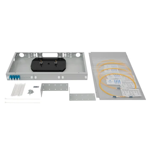 Кросс оптический 19" (ШКОС) укомплектованный на 8 LC портов (комплект с розетками и пигтейлами)