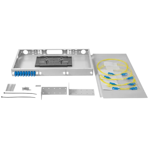 Кросс оптический 19" (ШКОС) укомплектованный на 8 SC портов (комплект с розетками и пигтейлами)