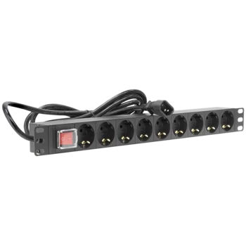 Блок электрических розеток на 9 гнезд Schuko, шнур питания 2 м с вилкой C14