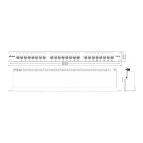 Коммутационная панель SNR, 19" экранированная, 1U, 24 порта, cat.5e, горизонтальная заделка