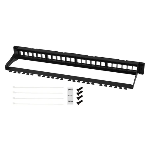 Коммутационная панель SNR, 19" для модулей KeyStone, незагруженная, неэкранированная, 1U, 24 порта, разборная, порты без шторок