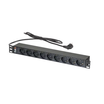 Блок электрических розеток TLK 19" 9 гнезд евророзетка, макс. нагрузка 16 А, шнур питания 1,8 метра, евровилка