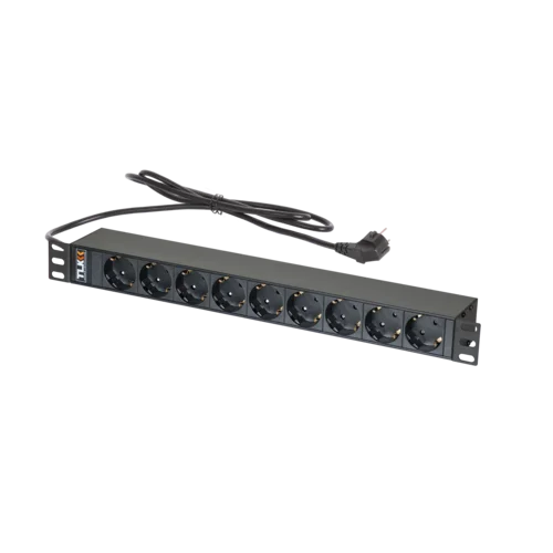 Блок электрических розеток TLK 19" 9 гнезд евророзетка, макс. нагрузка 16 А, шнур питания 1,8 метра, евровилка