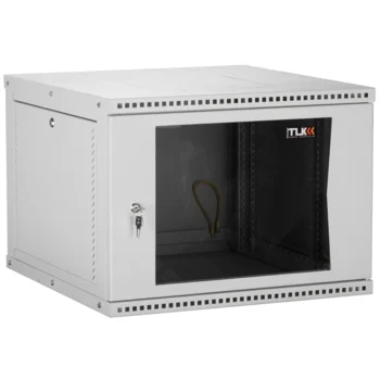 Настенный разборный шкаф TLK 19", 9U, стеклянная дверь, Ш600хВ436хГ600мм, 2 пары монтажных направляющих, серый